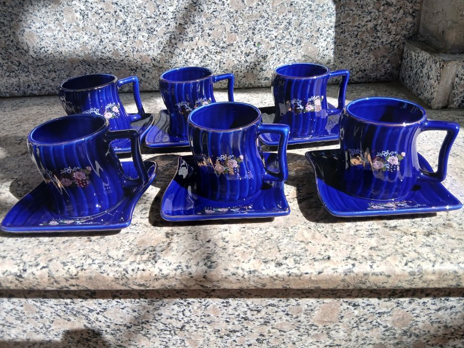6 ceșcuțe cu farfurie Peach Japan ceramica albastra