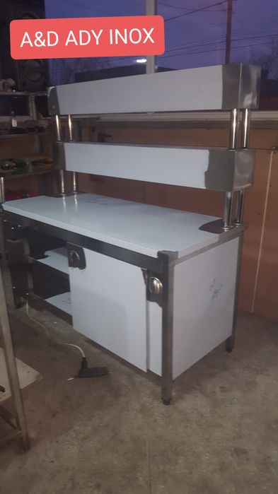 Masa inox cu raft cu lumina calda