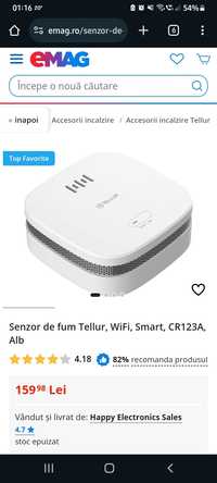 Senzor de fum Tellur, WiFi, Smart, CR123A, Alb