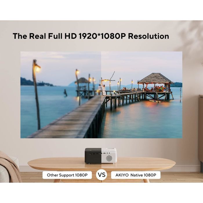 Videoproiector Full HD, 200 ANSI lumeni, WiFi, Bluetooth, trepied, alb
