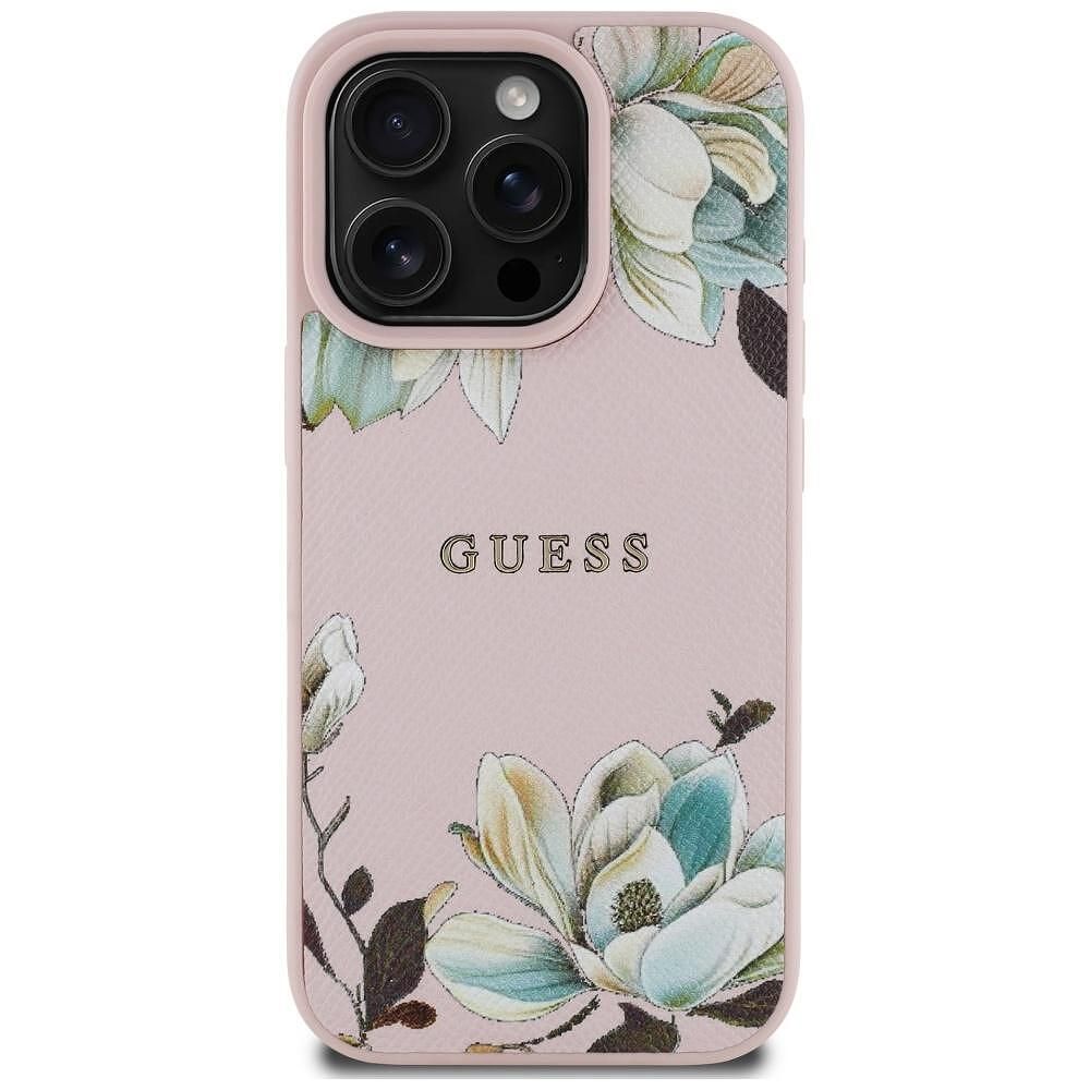 Guess grained flowers magsafe калъф за iphone 16 pro max – pink