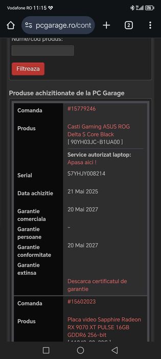 Vand casti ASUS ROG Delta S Core cu garantie aproape 2 ani