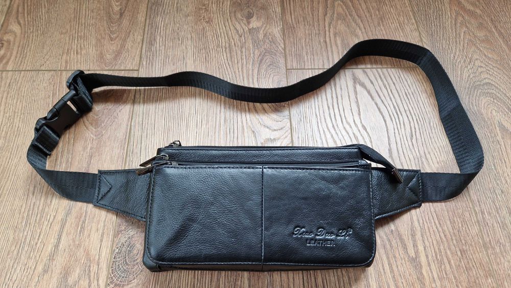 Мъжка чанта през рамо от естествена кожа. Бъбрек