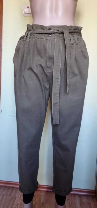 Jeansi verde army, talie inalta, elastica, marimea 46, bumbac 100 %