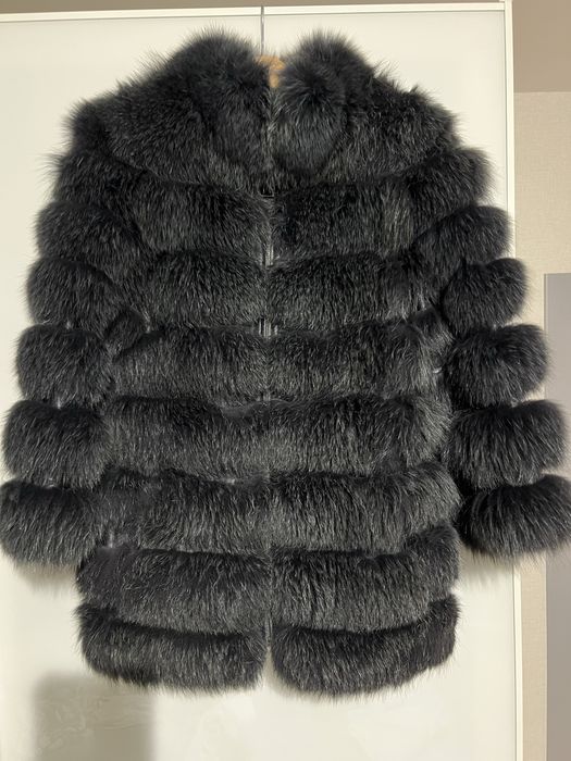 Палто естествен косъм лисица S размер цвят графит