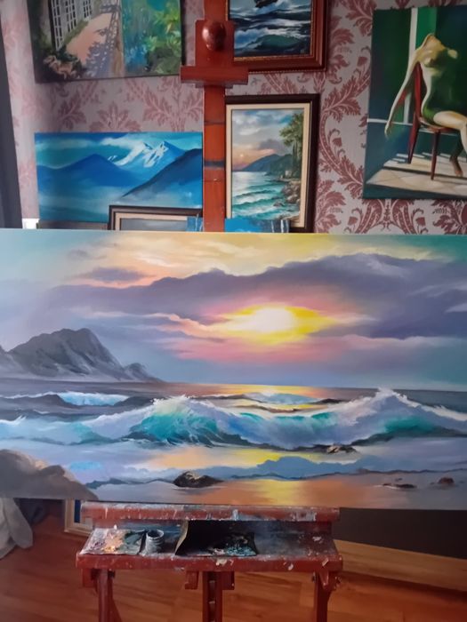 Картина" закат" 50х100,масло, платно