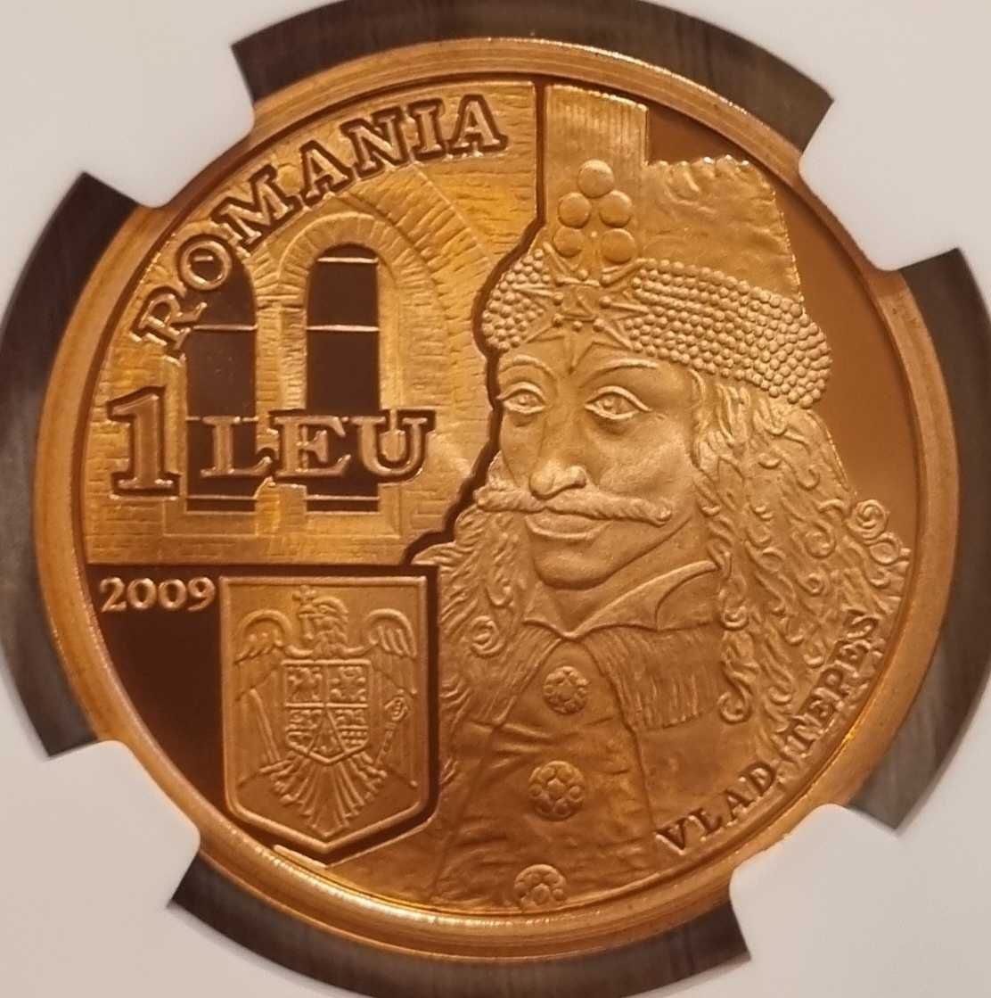 Moneda BNR 1 leu tombac Vlad Tepes gradata NGC PF 69 UC