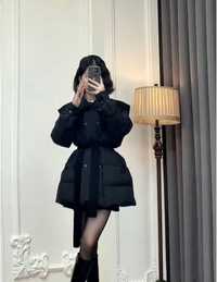 Черная хлопковая куртка средней длины для женщин в зимнем стиле