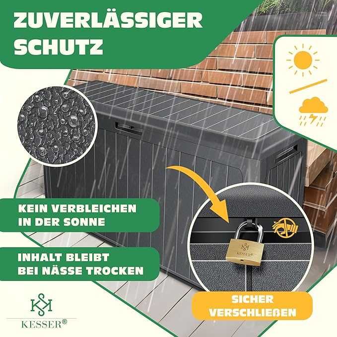 KESSER® кутия за съхранение 290 литра с колелца дръжки 100 кг