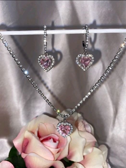 Colier Pandora argint 925 tennis Swarovski cristale inima roz+cutie