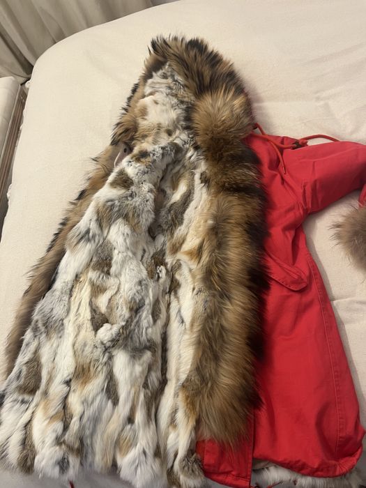 Geaca haina rosie blana naturala