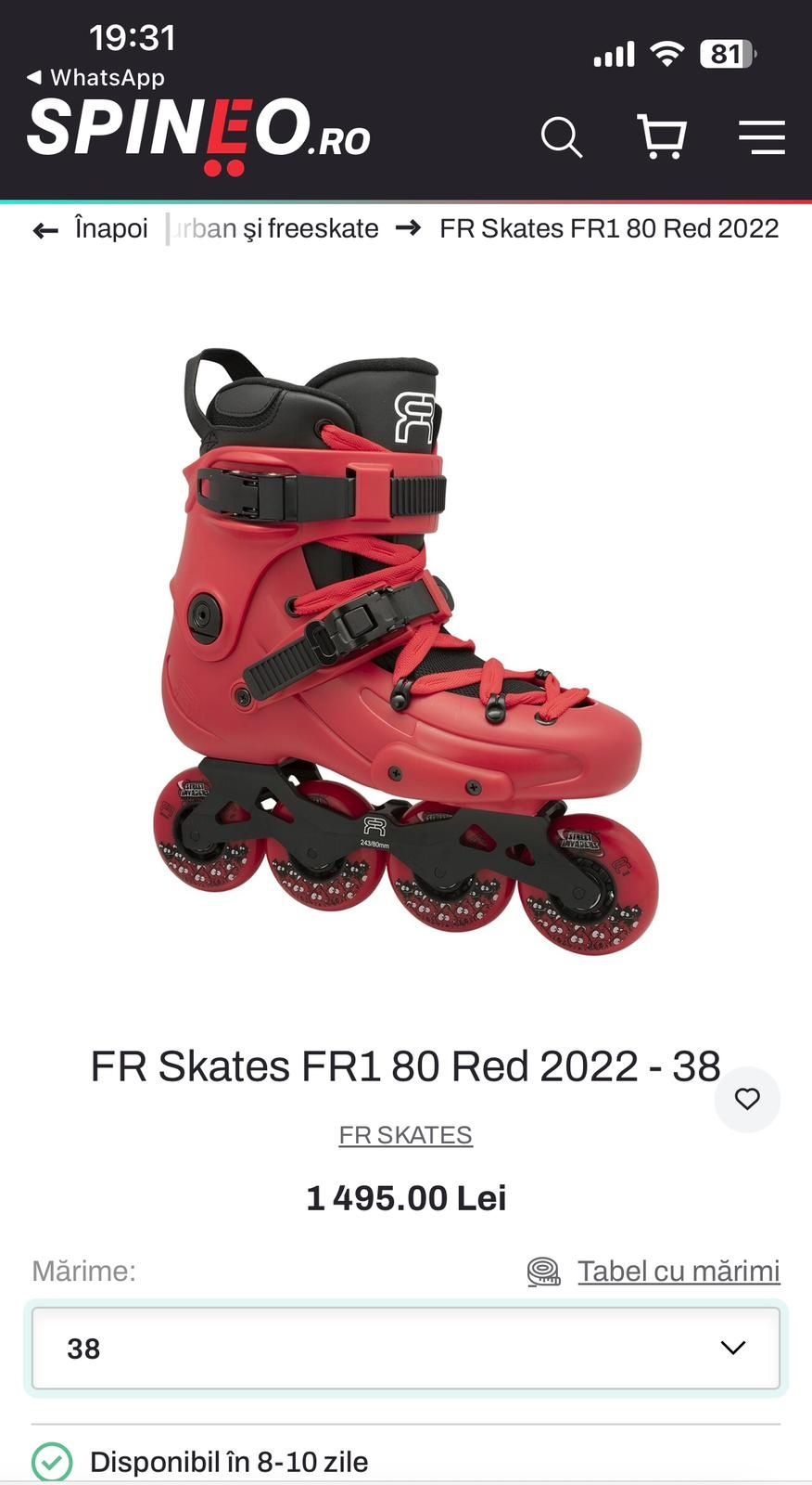 Role FreeRide FR 1 Skates 80 Red mărime 38