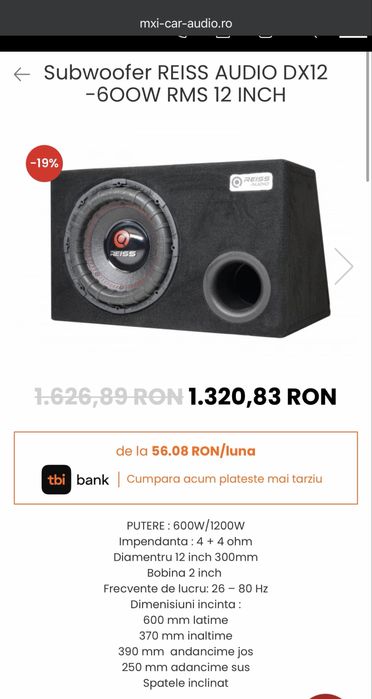 Subwoofer Reiss Rx12 + Amplificator