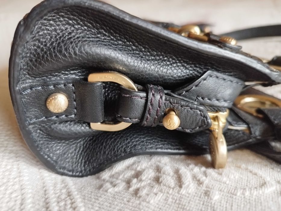 Lancel  винтидж черна чанта със златен обков