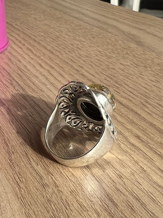 Inel atgint 925 cu chihlimbar verde