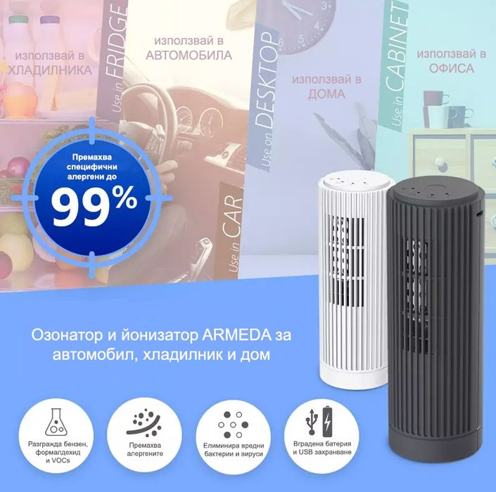 Озонатор и йонизатор ARMEDA за автомобил, хладилник и дом Озонира Йон
