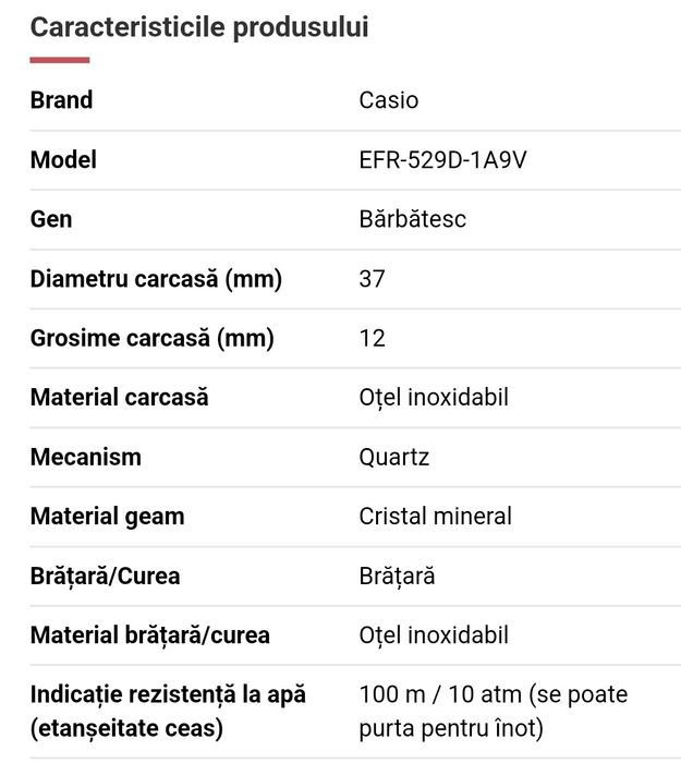 Ceas bărbătesc CASIO EDIFICE