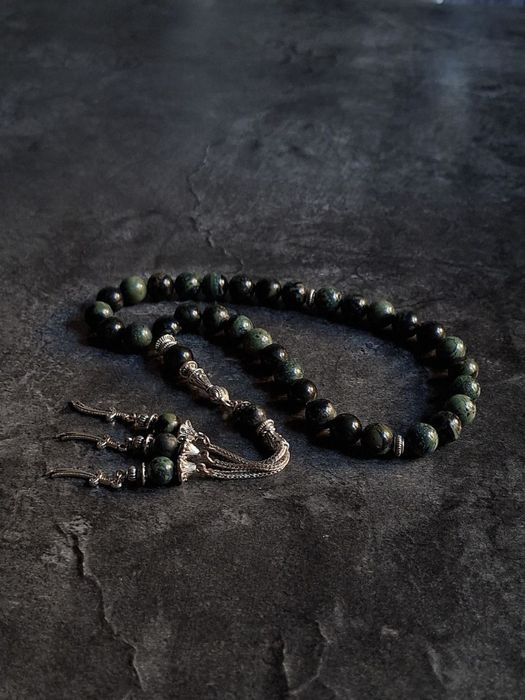 Премиальные чётки(тасбих)  ручной работы из змеевика — 33 бусины