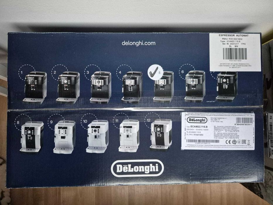 Espressor automat DELONGHI ECAM22.115.B, 1.8l, 1450W, 15 bar