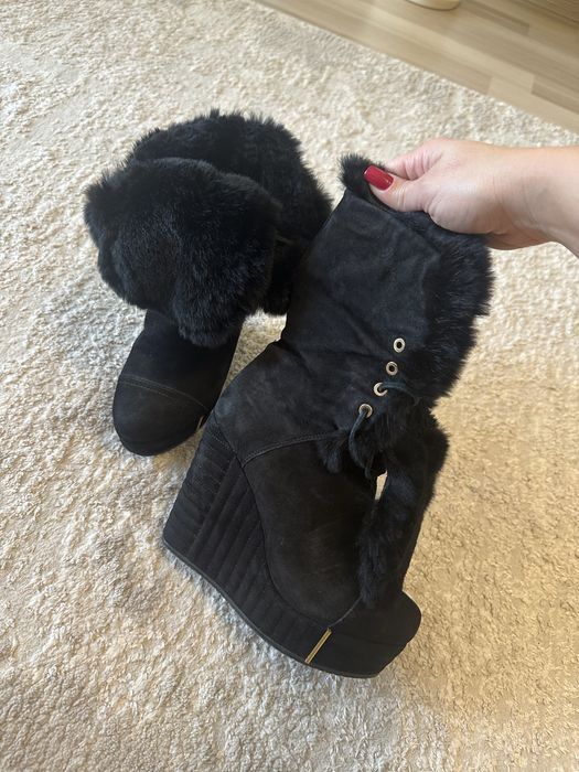 Ghete cu platforma Basconi,piele si blana naturala