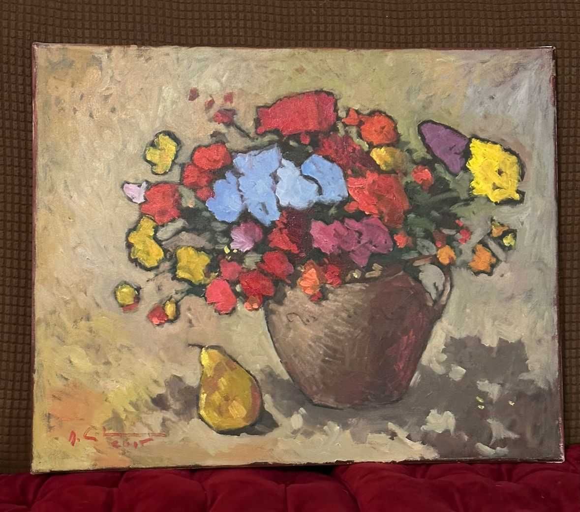 TABLOU DAVID CROITOR - Ulei pe panza - 50x40 - Pictura Flori in ulcior