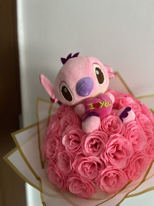 Buchet de trandafiri din sapun cu sclipici + ursulet