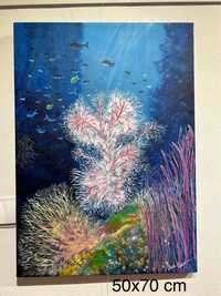 Tablou pictat in acrilic recif corali