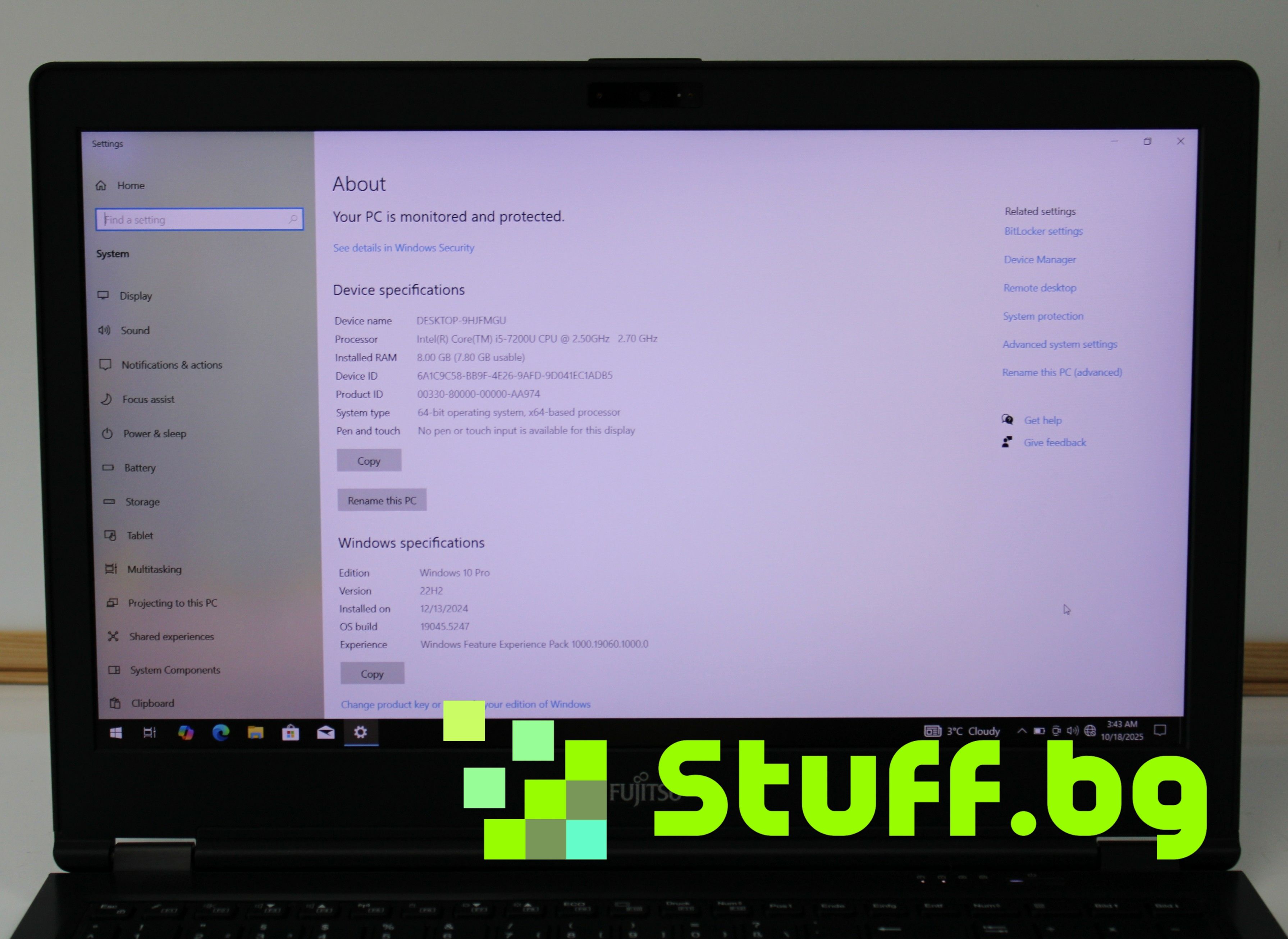 Лаптоп FUJITSU LIFEBOOK U758 15.6'' i5-8250U\8GB\256GB SSD