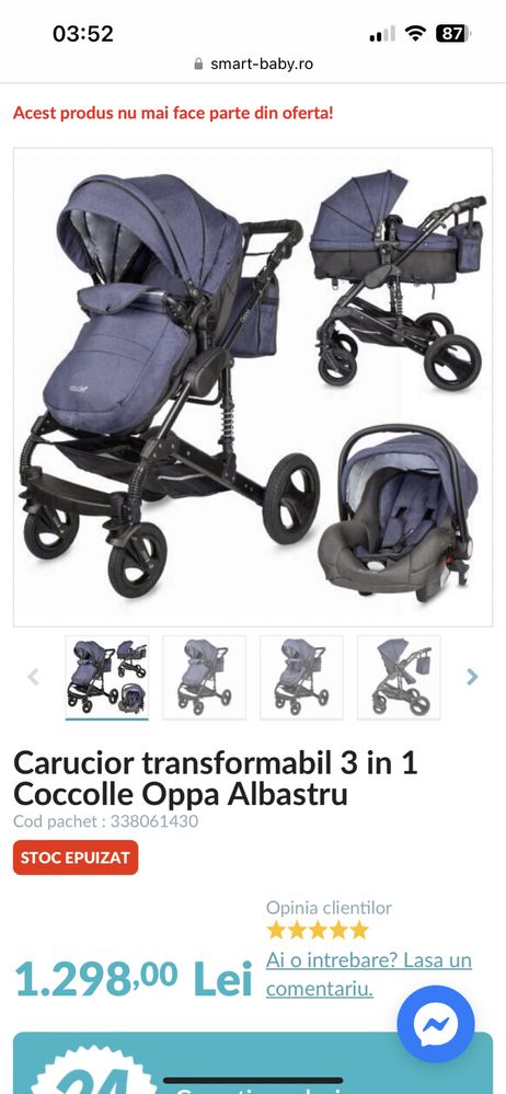 Carucior transformabil 3 in 1 Coccolle Oppa Albastru