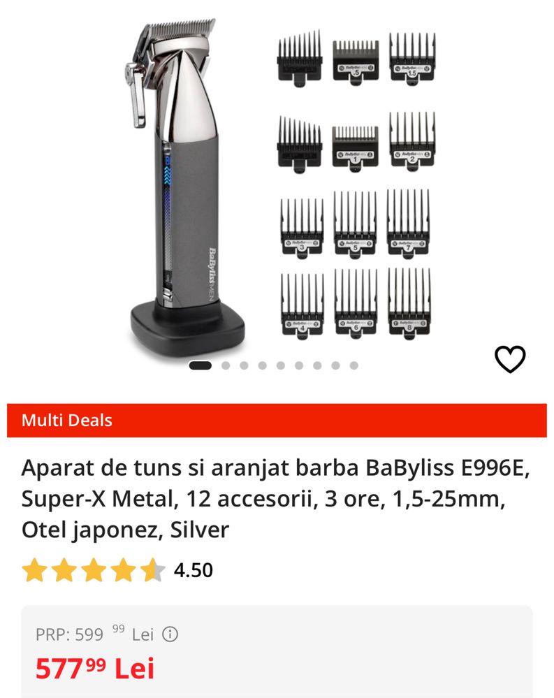 Aparat de tuns si aranjat barba BaByliss E996E, Super-X Metal,12 acces