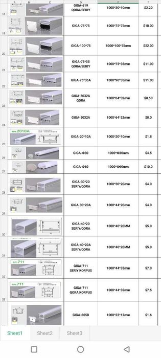 LED chiroq uchun alyuminiy profil | Профиль для LED ленты