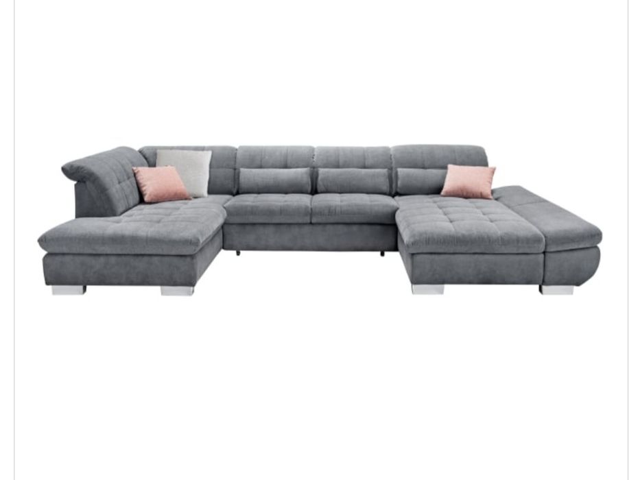 СИВА П-ОБРАЗНА ХОЛНА ГАРНИТУРА  с дясна лежанка и функция сън