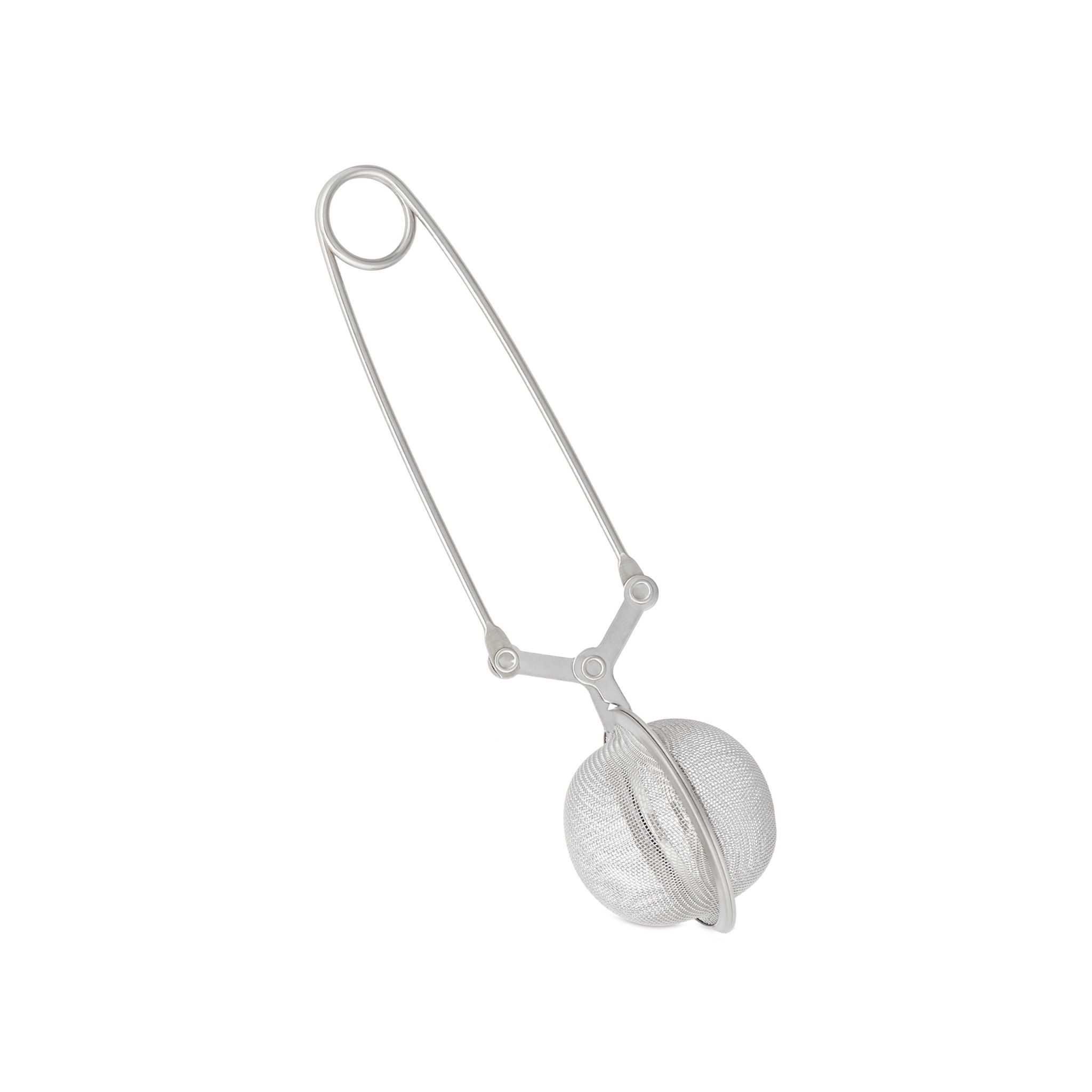 Filtru de ceai tip cleste din inox, forma sferica, argintiu, 15 x 4 cm