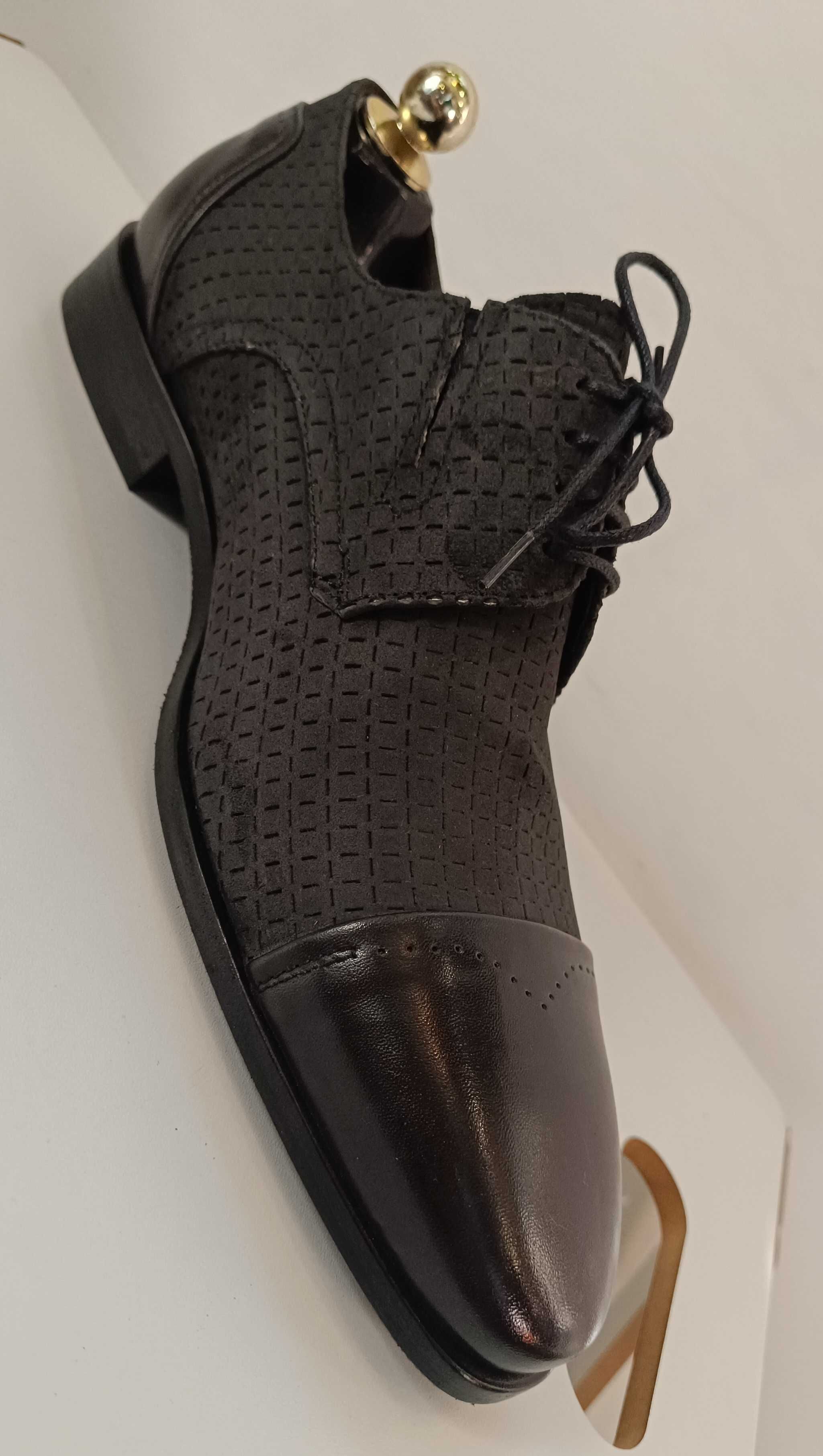 Pantofi derby 42 42.5 de lux GREVE NOI lucrati manual piele naturala