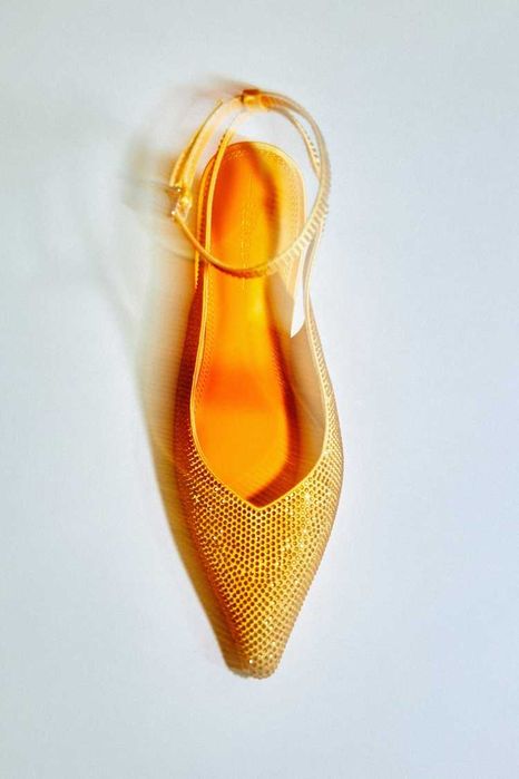 Pantofi Stiletto Sandale Bershka 38 Corai Portocalii Strasuri