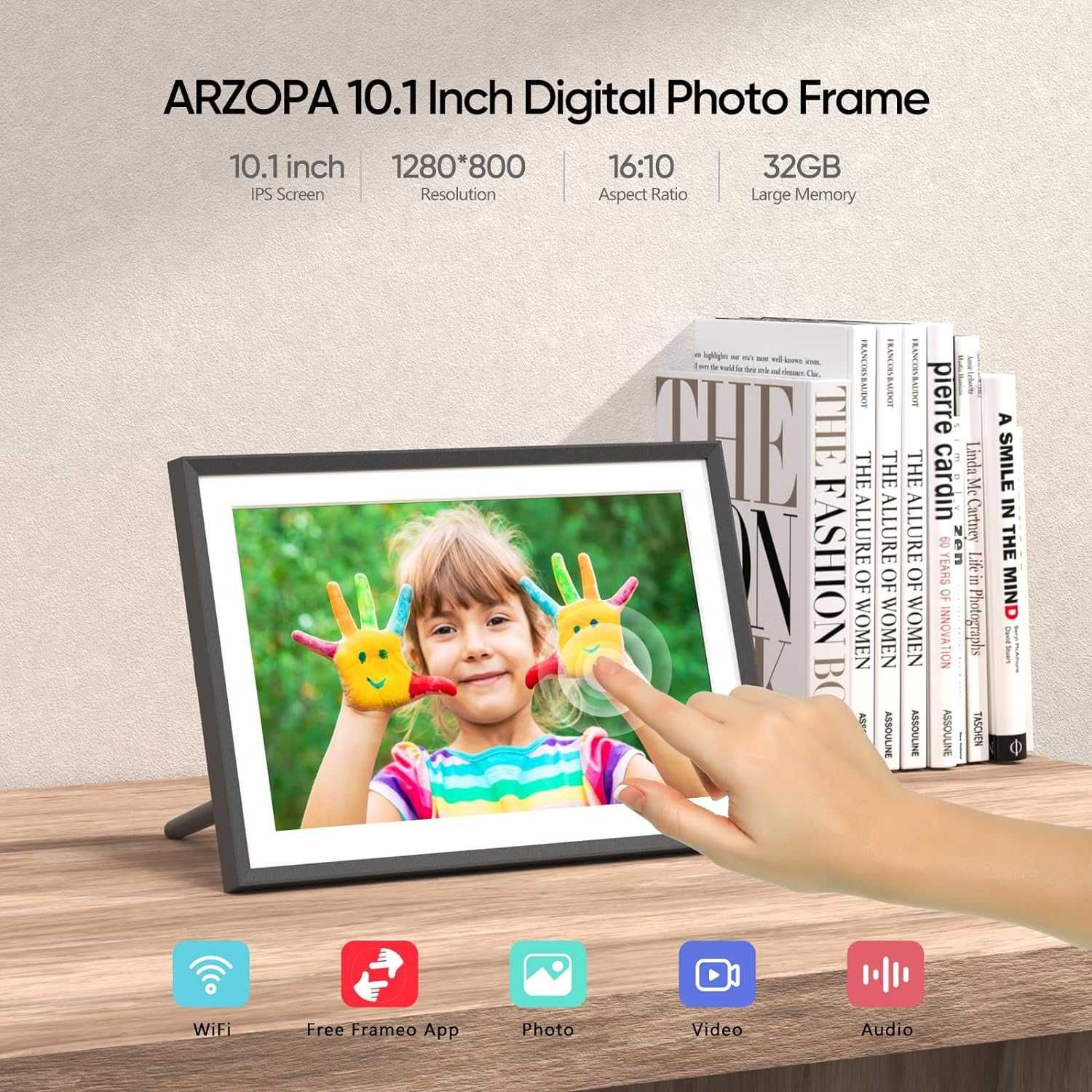 Rama Foto Digitala ARZOPA WiFi, 10.1 inci, IPS, 32GB, Ecran Tactil