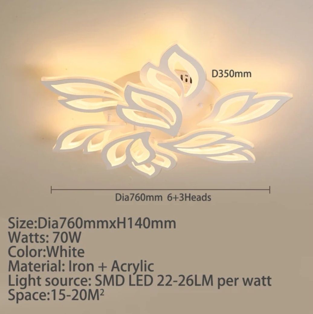 Модерна LED таванна лампа 108W 3000K 9 Глави