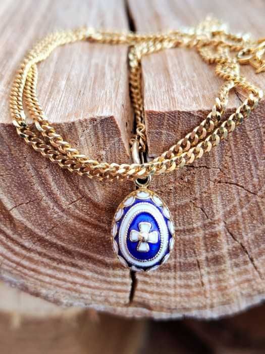 Lantisor lant aur cu pandantiv ou aur imperial rusesc 14k email charm