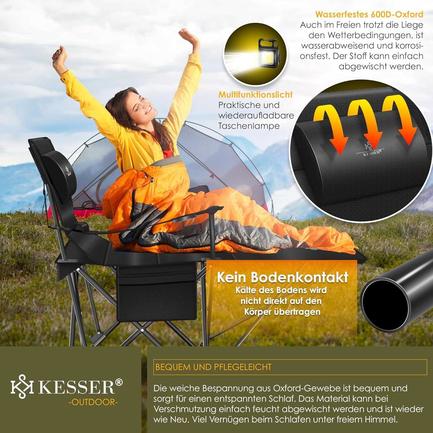 Къмпинг стол KESSER® 2 в 1, шезлонг, до 160 кг |