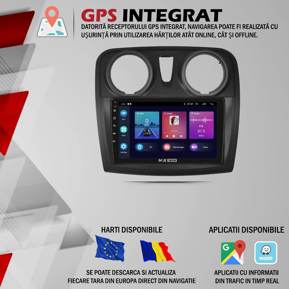 Navigatie Logan Duster Sandero 2012-2020 dedicata Android 2 GB Ram GPS