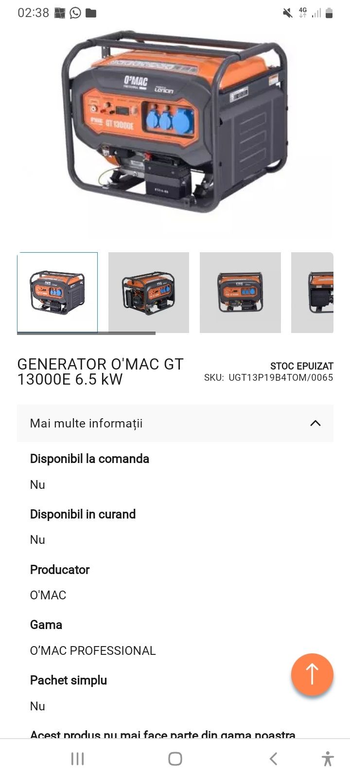 Generator O'mac Gt 13000 6,5 kw