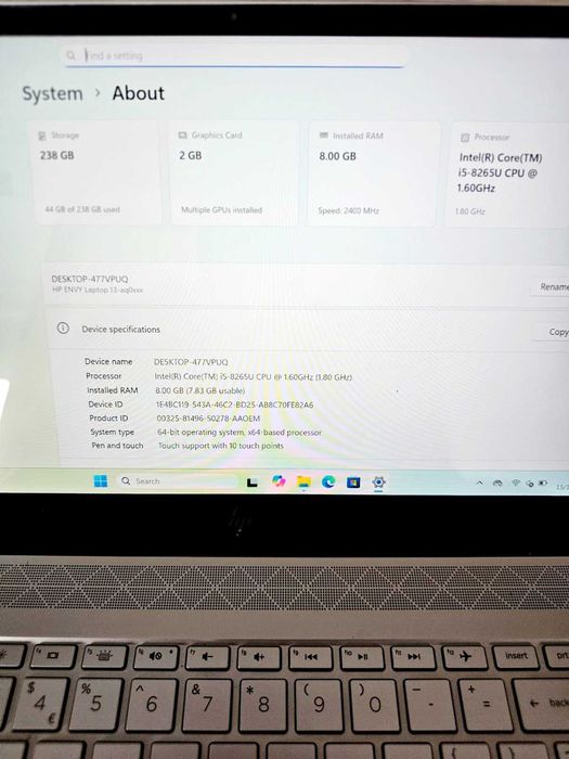 Лаптоп HP Envy 13 i5 8gen / 8GB RAM / 256GB БЕЗПЛАТНА ДОСТАВКА!