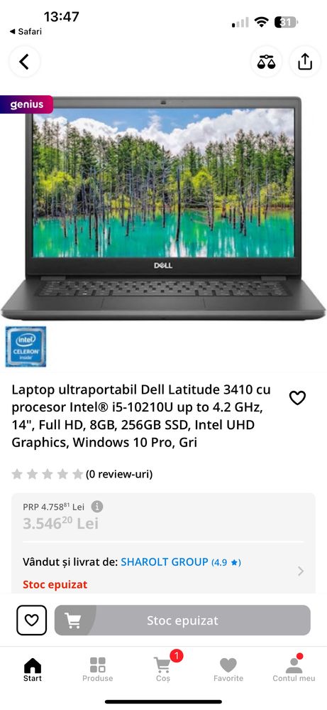 Laptop ultraportabil Dell Latitude 3410 14 inch Full HD 8 ram  512 ssd