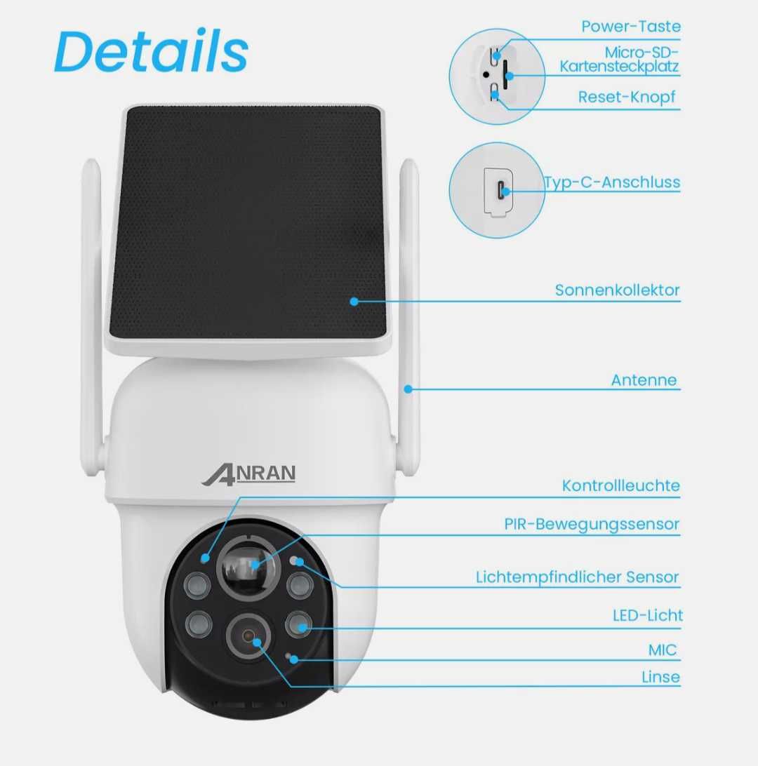 Безжични външни соларни охранителни камери ANRAN,4MP FHD WIFI