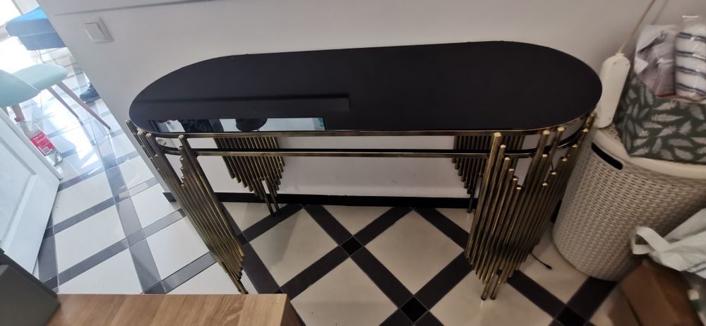 Masă din sticla cu picioare metalice stil Art deco