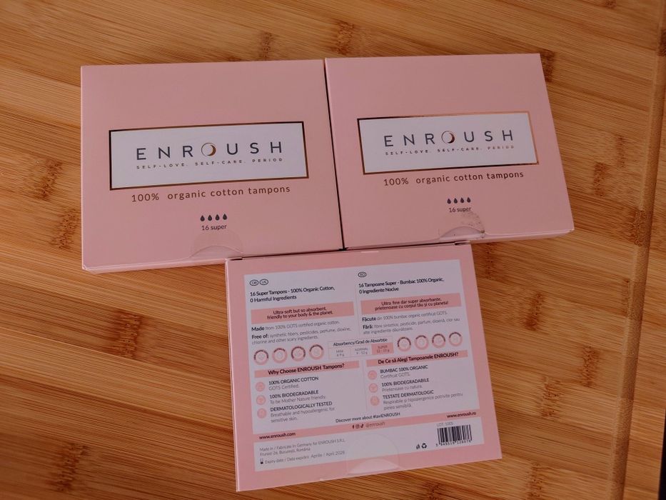 Tampoane bumbac organic Super, 3x16 bucati, Enroush