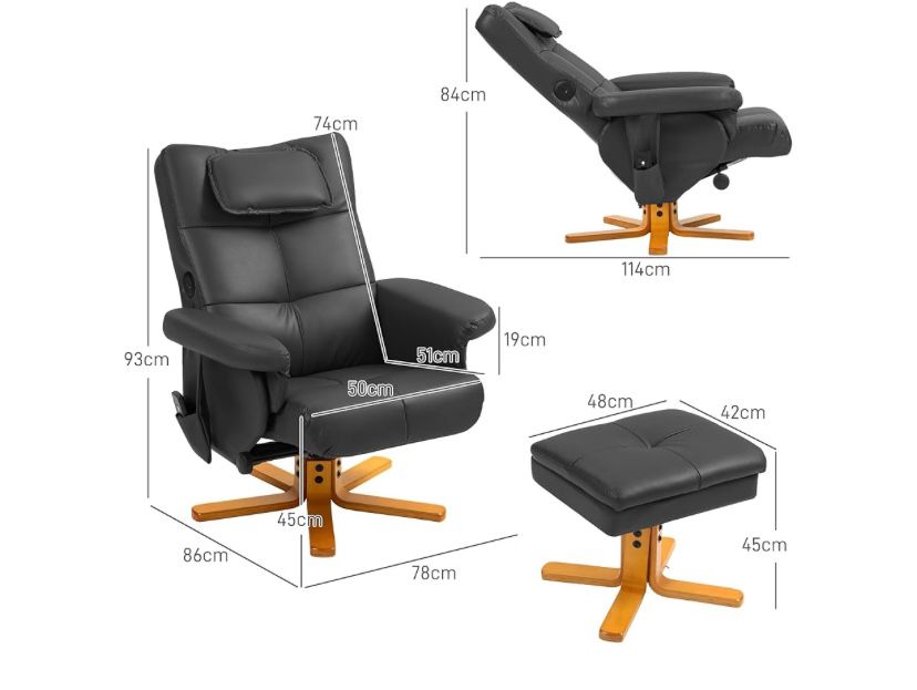 Масажен кожен фотьойл с табуретка, опция сън