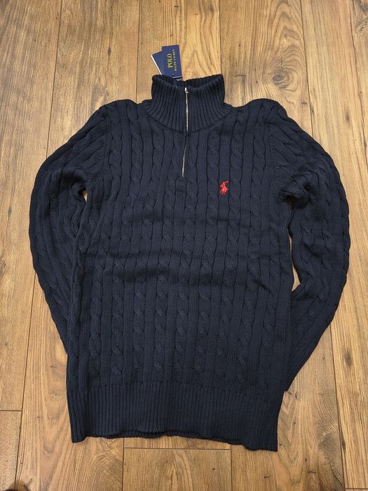 Pulover RL, fermoar pe gât, bleumarin