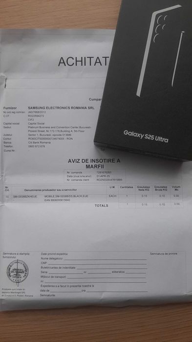 Samsung S25 ultra 1 tb factură garanție
