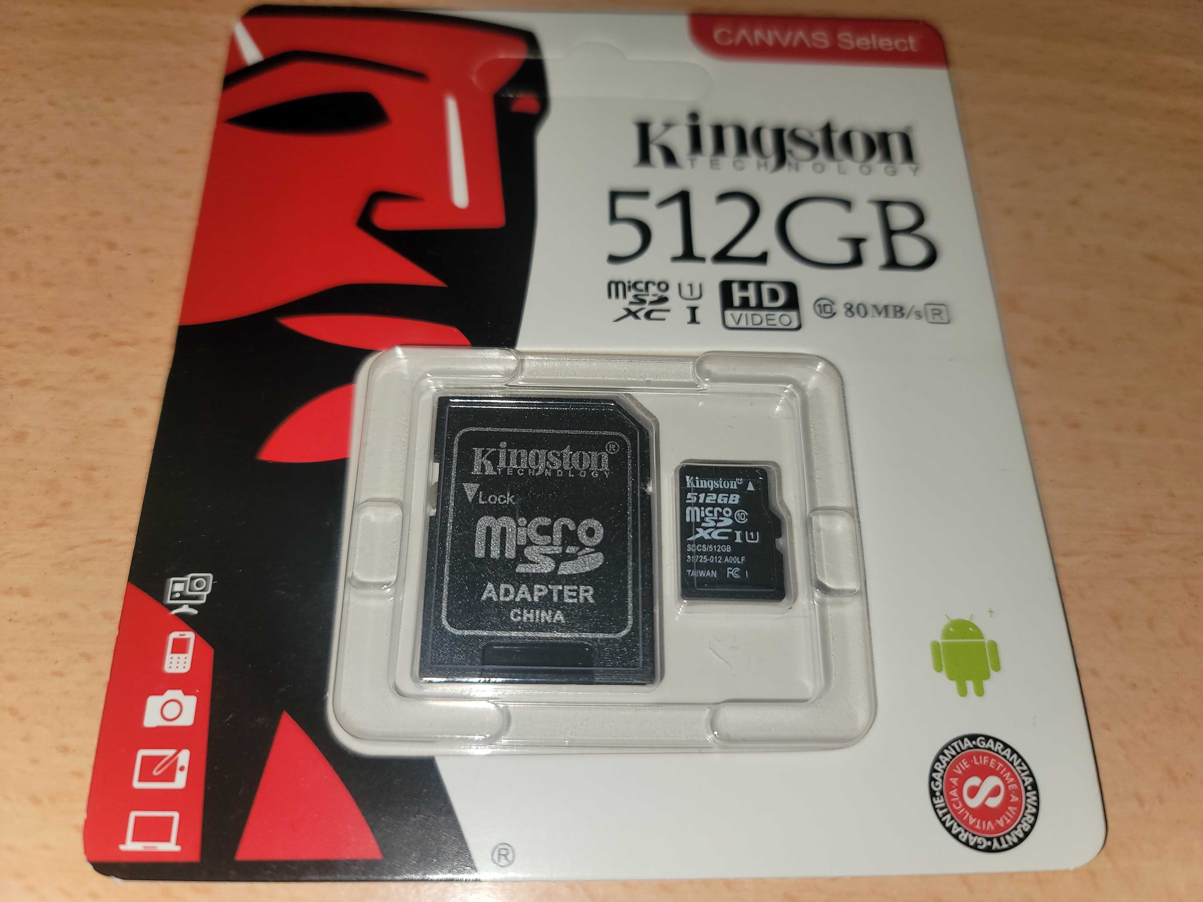 SD карта памет Kingston 512GB плюс SD адаптер